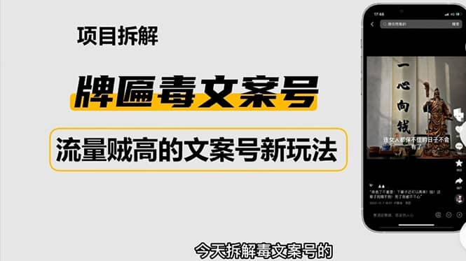 2023抖音快手毒文案新玩法，牌匾文案号，起号快易变现创业之家-网创项目资源站-副业项目-创业项目-搞钱项目创业之家