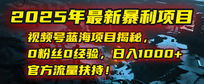 2025年最新暴利项目：视频号蓝海项目揭秘，0粉丝0经验，日入1000+，官方流量扶持！创业之家-网创项目资源站-副业项目-创业项目-搞钱项目创业之家