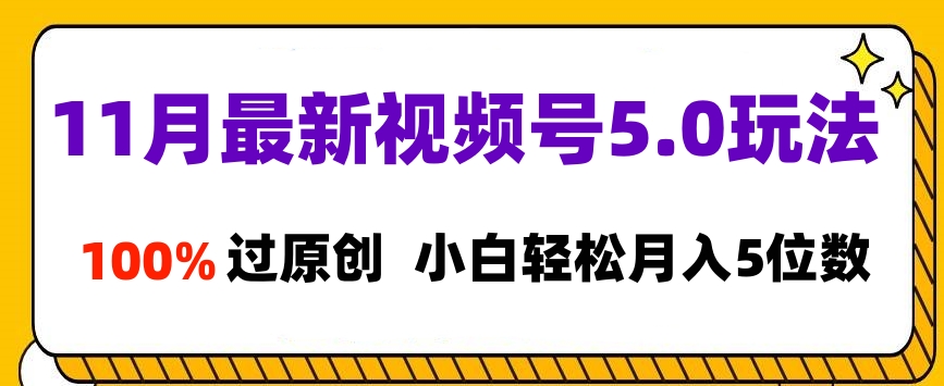 11月最新视频号5.0玩法，100%过原创，小白轻松月入5位数创业之家-网创项目资源站-副业项目-创业项目-搞钱项目创业之家