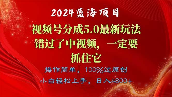 2024蓝海项目，视频号分成计划5.0最新玩法，错过了中视频，一定要抓住…创业之家-网创项目资源站-副业项目-创业项目-搞钱项目创业之家