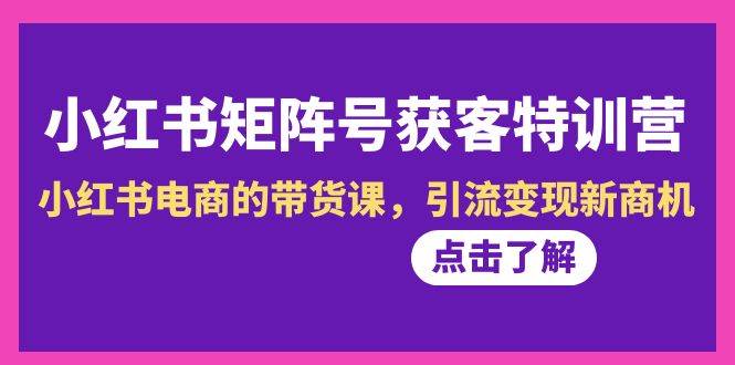 小红书-矩阵号获客特训营-第10期，小红书电商的带货课，引流变现新商机创业之家-网创项目资源站-副业项目-创业项目-搞钱项目创业之家