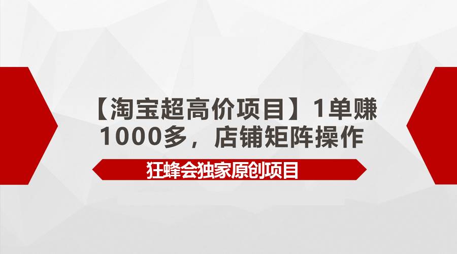 【淘宝超高价项目】1单赚1000多，店铺矩阵操作创业之家-网创项目资源站-副业项目-创业项目-搞钱项目创业之家