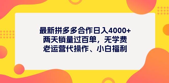 最新拼多多项目日入4000+两天销量过百单，无学费、老运营代操作、小白福利创业之家-网创项目资源站-副业项目-创业项目-搞钱项目创业之家