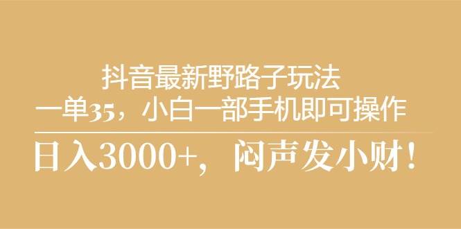 抖音最新野路子玩法，一单35，小白一部手机即可操作，，日入3000+，闷…创业之家-网创项目资源站-副业项目-创业项目-搞钱项目创业之家