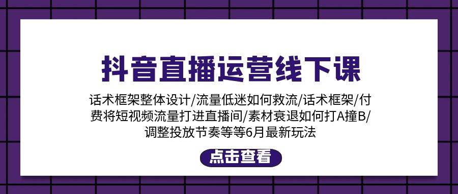 抖音直播运营线下课：话术框架/付费流量直播间/素材A撞B/等6月新玩法创业之家-网创项目资源站-副业项目-创业项目-搞钱项目创业之家