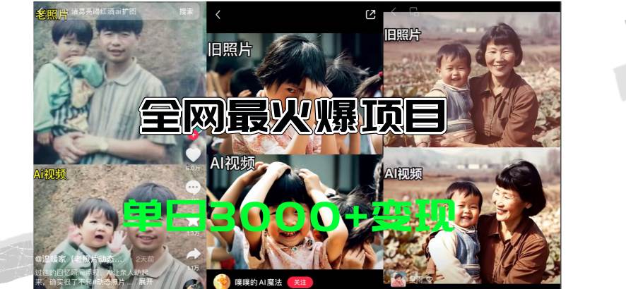 全网爆火的AI让老照片动起来教程，蹭热点日赚3000+，内含免费工具一键…创业之家-网创项目资源站-副业项目-创业项目-搞钱项目创业之家