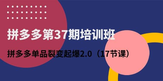 拼多多第37期培训班：拼多多单品裂变起爆2.0（17节课）创业之家-网创项目资源站-副业项目-创业项目-搞钱项目创业之家