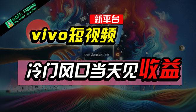 全新平台vivo短视频，新风口AI混剪无脑搬运，冷门风口当天见收益，7天…创业之家-网创项目资源站-副业项目-创业项目-搞钱项目创业之家