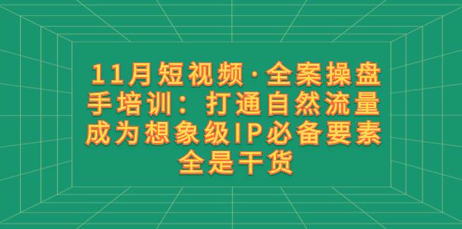 11月短视频·全案操盘手培训：打通自然流量 成为想象级IP必备要素 全是干货创业之家-网创项目资源站-副业项目-创业项目-搞钱项目创业之家