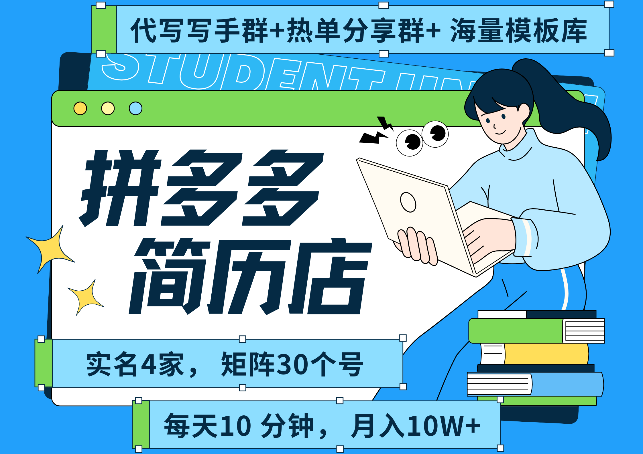 拼多多 虚拟资料 简历 海报代写 全SOP流程 毫无保留分享(含后端资料以及代写渠道)每天十分钟 每人实名四个店 矩阵30个账号 轻轻松松 月入10W创业之家-网创项目资源站-副业项目-创业项目-搞钱项目创业之家