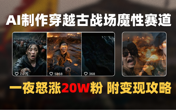 AI制作穿越古战场视频一夜涨粉20W保姆级教学（附AI变现指南）创业之家-网创项目资源站-副业项目-创业项目-搞钱项目创业之家