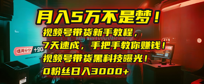 月入5万不是梦！视频号带货新手教程，7天速成，手把手教你赚钱！视频号带货黑科技曝光！0粉丝日入3000+创业之家-网创项目资源站-副业项目-创业项目-搞钱项目创业之家
