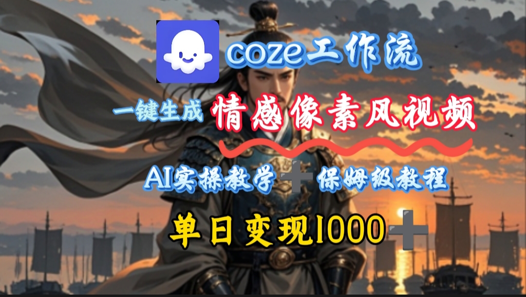 用coze工作流一键生成情感像素风视频，几分钟一条，单日变现500+创业之家-网创项目资源站-副业项目-创业项目-搞钱项目创业之家