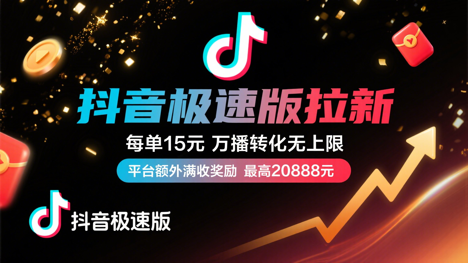 抖音极速版放福利，每单15元，万播转化无上限，平台额外满收奖励，最高可领20888元创业之家-网创项目资源站-副业项目-创业项目-搞钱项目创业之家