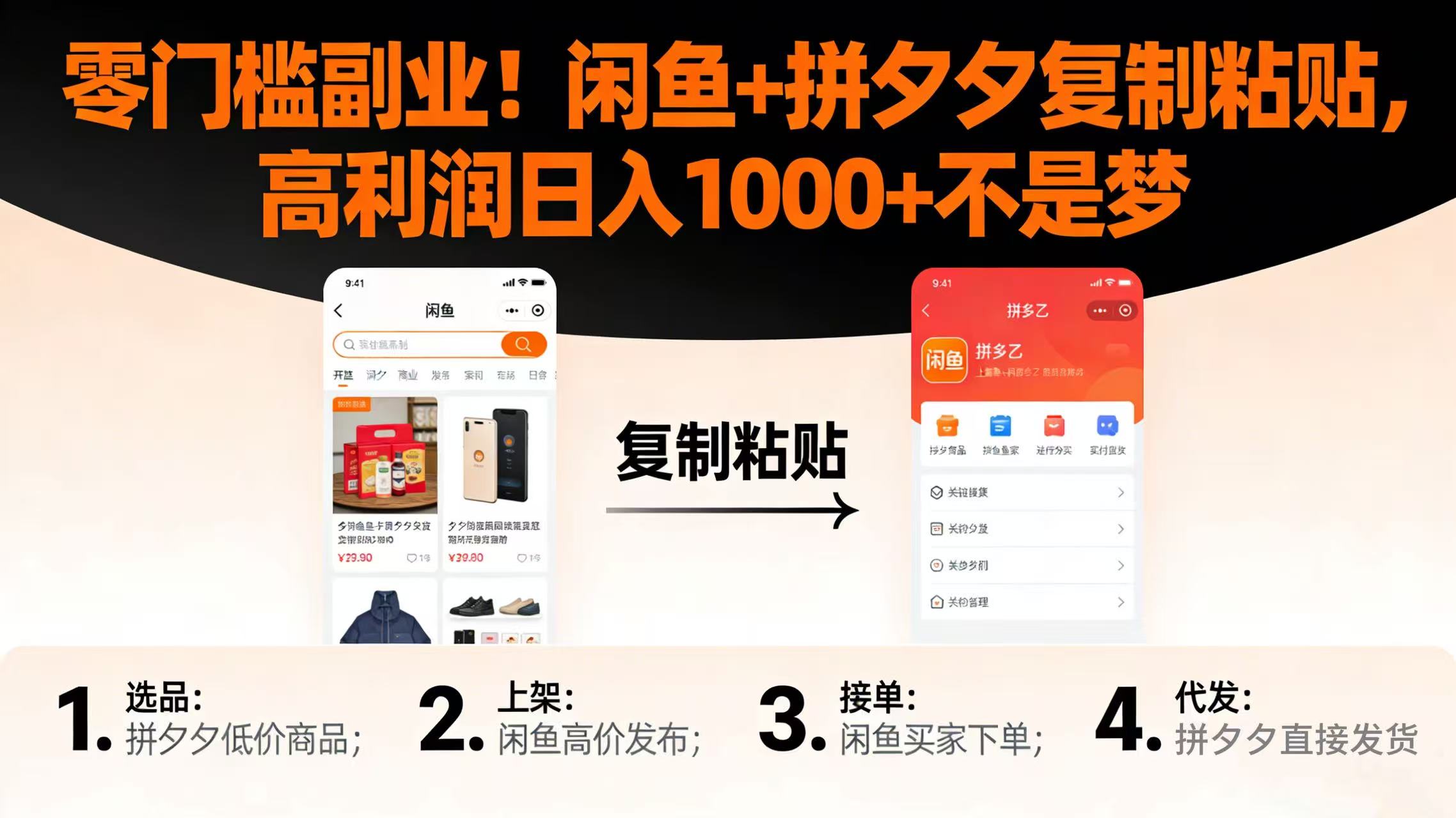 零门槛副业!闲鱼 + 拼夕夕复制粘贴,高利润日入 1000 + 不是梦创业之家-网创项目资源站-副业项目-创业项目-搞钱项目创业之家