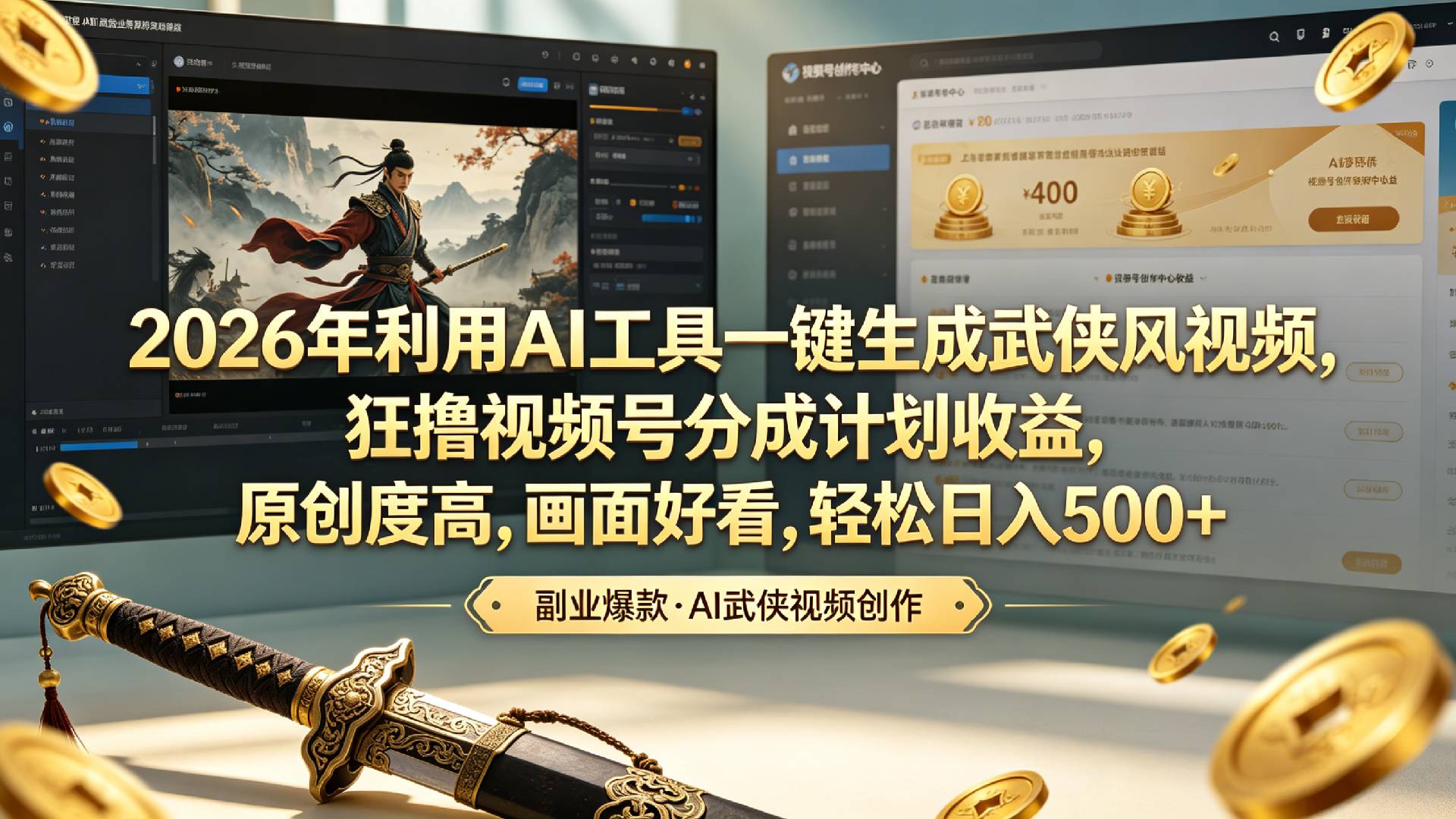 2026年利用AI工具一键生成武侠风视频，狂撸视频号分成计划收益，原创度高，画面好看，轻松日入500+创业之家-网创项目资源站-副业项目-创业项目-搞钱项目创业之家