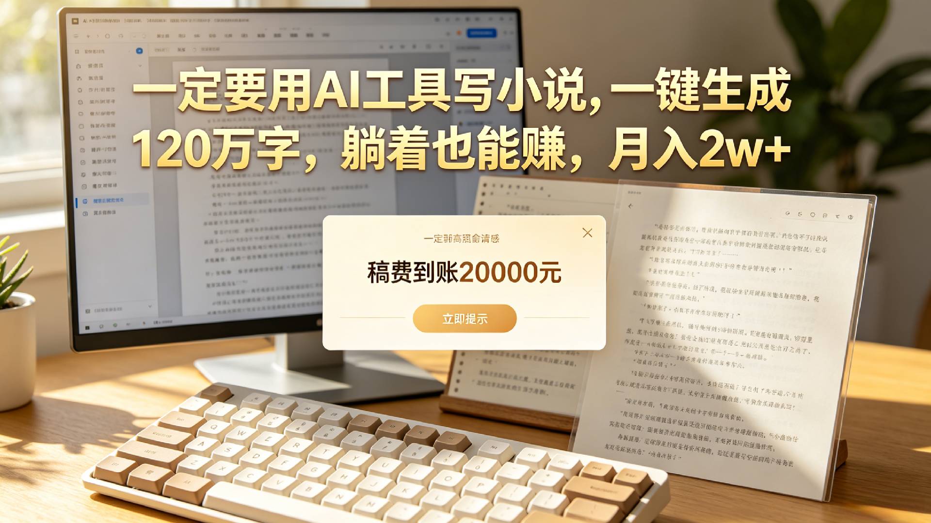 【听劝】一定要用AI工具写小说,一键生成120万字，躺着也能赚，月入2w+创业之家-网创项目资源站-副业项目-创业项目-搞钱项目创业之家