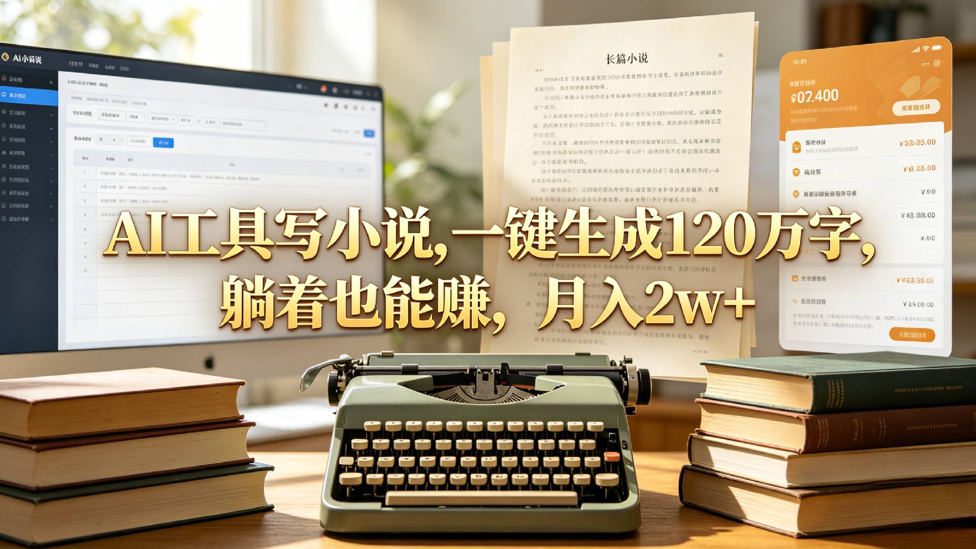 AI工具写小说,一键生成120万字，躺着也能赚，月入2w+！创业之家-网创项目资源站-副业项目-创业项目-搞钱项目创业之家