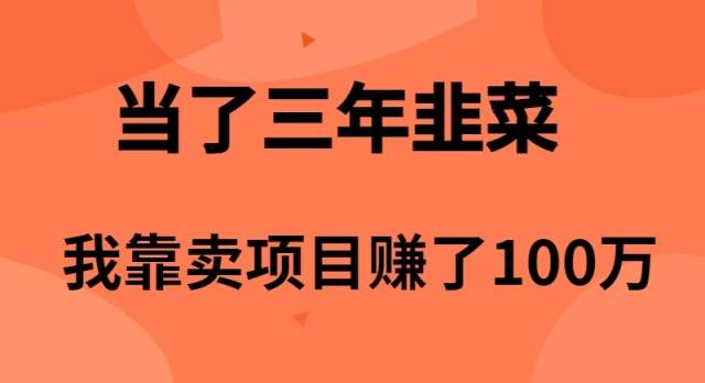 当了3年韭菜，我靠卖项目赚了100万创业之家-网创项目资源站-副业项目-创业项目-搞钱项目创业之家